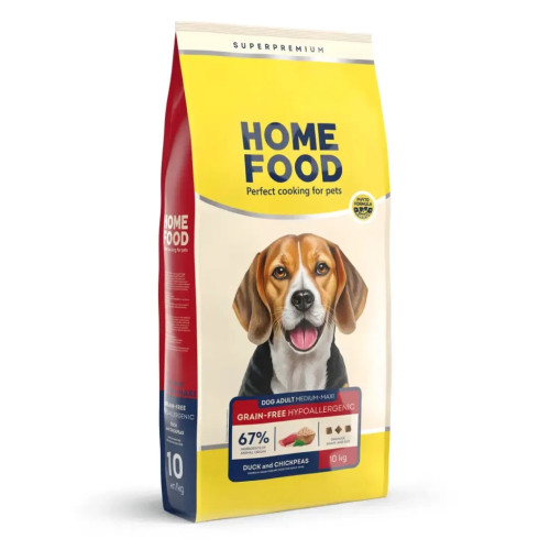 Сухий корм для собак Home Food ADULT MEDIUM/MAXI Grain-free hypoallergenic з качкою та нутом 10 кг (4820235021368) – Home Food