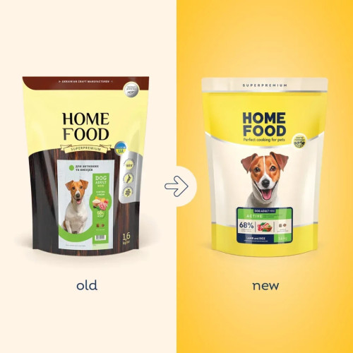 Сухий корм для собак Home Food ADULT MINI Low-grain For active adult and junior з ягням та рисом 10 кг (4820235020439) – Home Food (вид 1)