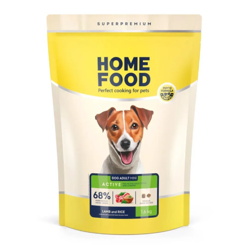 Сухий корм для собак Home Food ADULT MINI Low-grain For active adult and junior з ягням та рисом 1.6 кг (4820235020422) – Home Food