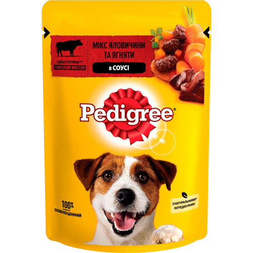 Вологий корм для собак Pedigree Яловичина, ягня в соусі 100 г (5900951262531) – Pedigree (вид 1)