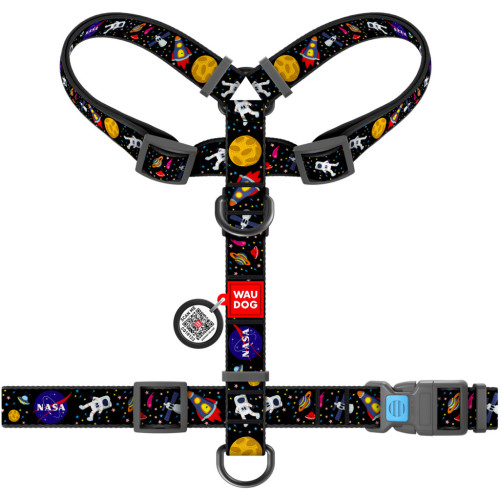 Шлей для собак WAUDOG Nylon с QR паспортом анатомическая H-образная "NASA" M (5542) – WAUDOG (вид 1)