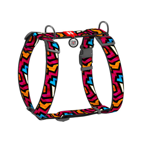 Шлей для собак WAUDOG Nylon анатомическая H-образная с QR-паспортом "Граффити" пластиковый фастекс XL (323-0021) – WAUDOG