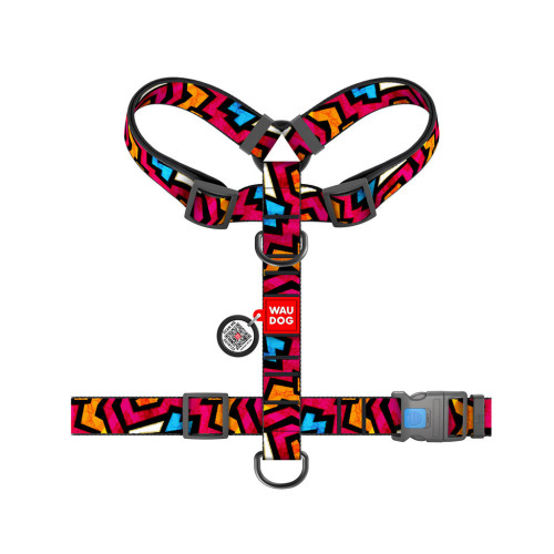 Шлей для собак WAUDOG Nylon анатомическая H-образная с QR-паспортом "Граффити" пластиковый фастекс XL (323-0021) – WAUDOG (вид 1)