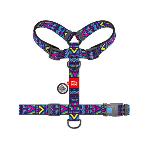 Шлей для собак WAUDOG Nylon анатомическая H-образная с QR-паспортом "Инди" пластиковый фастекс XL (323-0016) – WAUDOG (вид 1)