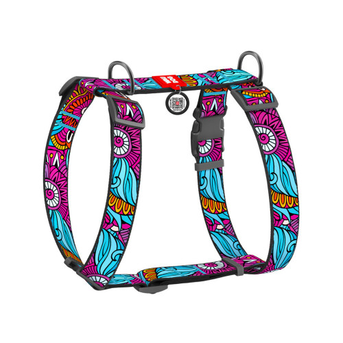 Шлей для собак WAUDOG Nylon анатомическая H-образная с QR-паспортом "Лето" пластиковый фастекс XL (323-0062) – WAUDOG