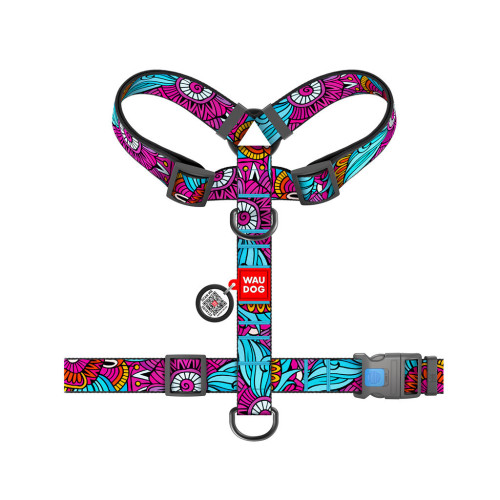 Шлей для собак WAUDOG Nylon анатомическая H-образная с QR-паспортом "Лето" пластиковый фастекс XL (323-0062) – WAUDOG (вид 1)