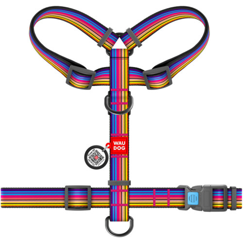 Шлей для собак WAUDOG Nylon с QR паспортом анатомическая H-образная "Линия 1" L (5567) – WAUDOG (вид 1)
