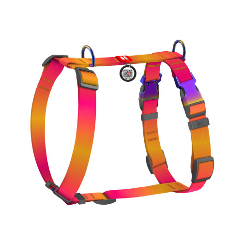 Шлей для собак WAUDOG Nylon Recycled анатомическая H-образная с QR паспортом, градиент, L оранжевая (52884) – WAUDOG