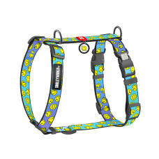 Шлей для собак WAUDOG Nylon анатомическая H-образная с QR-паспортом "Смайлики на голубом" пластиковый фастекс, M (344-0182)