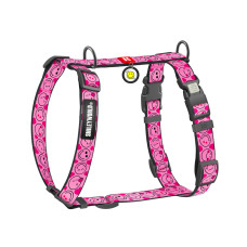 Шлея для собак WAUDOG Nylon анатомічна H-подібна з QR-паспортом "Смайли на рожевому" пластиковий фастекс, XL (346-0187)