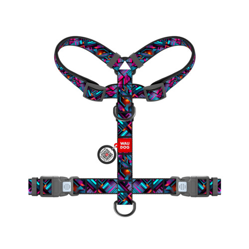 Шлей для собак WAUDOG Nylon анатомічна H-подібна з QR-паспортом "Нескінченні світи" пластиковий фастекс, M (344-4058) – WAUDOG (вид 1)