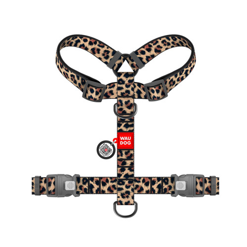Шлей для собак WAUDOG Nylon анатомічна H-подібна з QR-паспортом "Леопард" пластиковий фастекс, L (345-4066) – WAUDOG (вид 1)