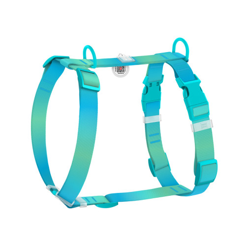 Шлей для собак WAUDOG Nylon Recycled анатомическая H-образная с QR-паспортом, пластиковый фастекс, XL голубая (47542) – WAUDOG