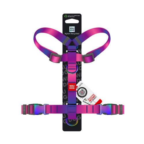 Шлей для собак WAUDOG Nylon Recycled анатомическая H-образная с QR-паспортом, градиент, S фиолетовая (52869) – WAUDOG (вид 2)