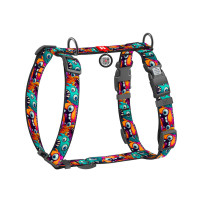 Шлей для собак WAUDOG H-образная анатомическая Nylon с QR адресником "Зубастые монстры" пластиковый фастекс S (343-4048)