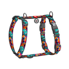 Шлей для собак WAUDOG H-образная анатомическая Nylon с QR адресником "Зубастые монстры" пластиковый фастекс S (343-4048)