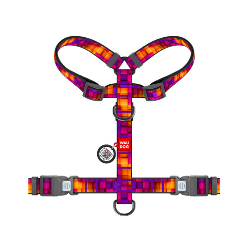 Шлей для собак WAUDOG H-образная анатомическая Nylon с QR адресником "Кубы 3Д" пластиковый фастекс XL (347-4057) – WAUDOG (вид 1)