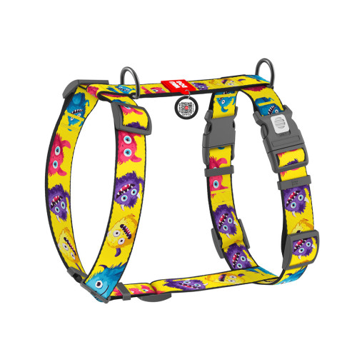 Шлей для собак WAUDOG H-образная анатомическая Nylon с QR адресником "Мохнатые монстры" пластиковый фастекс XL (347-4050) – WAUDOG