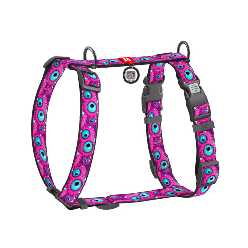 Шлей для собак WAUDOG H-образная анатомическая Nylon с QR адресником "Глаз монстра" пластиковый фастекс M (344-4049) – WAUDOG